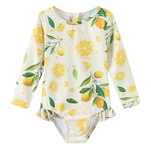 Qterdiz Baby Mädchen Einteilig Badeanzug Kleinkind Langarm Schwimmanzug Reißverschluss Bademode 74 80/6-12 Monate