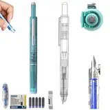 SiQiYu Clicteks Retractable Fountain Pen Fountain Pen Retractable 0.38mm,Blue&black Ink Transparent Barrel Includes 5 Refillable Ink Cartridg,Erasable (Green, Blue)