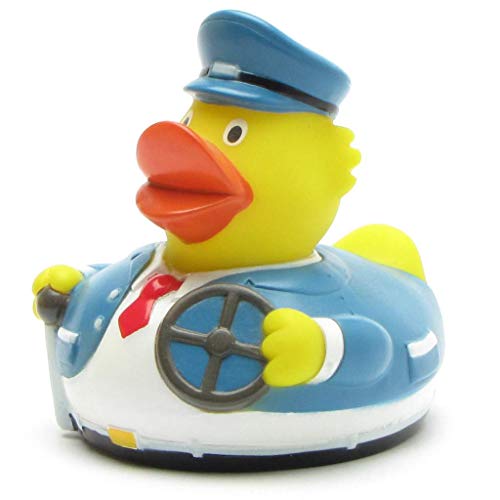 Duckshop I Badeente I Quietscheente I Ente Busfahrer - L: 7,5 cm - inkl. Badeenten-Schlüsselanhänger im Set