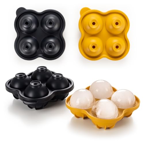 Blumtal Silikon Eiskugelform 2x4er XXL - Eiswürfel Rund Ø 5 cm - Runde Eiswürfelform 2x - BPA freie Silikonform Eiswürfel groß&rund - Ice Ball Maker - Eiskugelformer 2x - Black Blue & Spicy Mustard