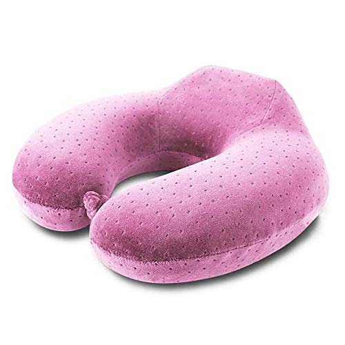 SMSOM Auto Nackenkissen 100% Memory Foam Reisenhalskissen für Flugzeuge und Reisen, Unterstützung durch Schlafwissenschaft (Color : Pink)