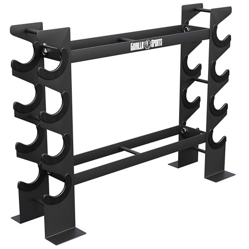 GORILLA SPORTS® Hantelständer - 8 Ablagen, 2 Ebenen, bis 300 kg, aus Stahl, Robust, Schwarz - Hantelablage, Dumbbell Rack, Stand, Kurzhantelständer, Kurzhantelablage, Hantelhalter für Kurzhantel