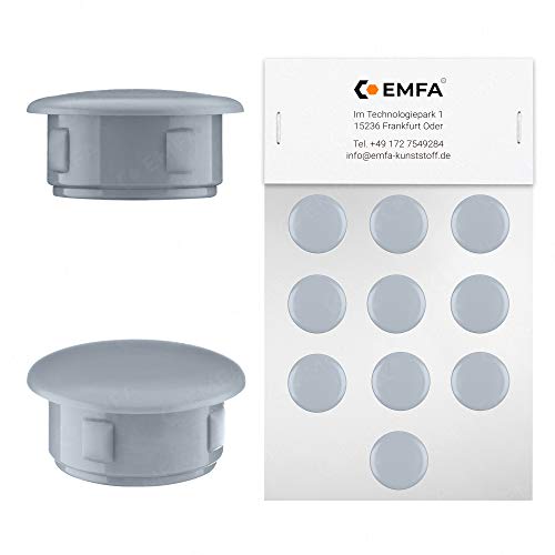 EMFA Abdeckstopfen für Bohrung Durchmesser 10 mm Grau RAL 7040 Blindstopfen Abdeckkappen Endkappen Verschlusskappen 25 Stück Kopfdurchmesser 13 mm, Borloch 1 cm