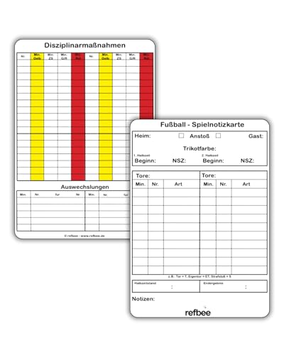 refbee Schiedsrichter Spielnotizkarten Fußball – 100 Stück – gemäß DFBnet - Praktisch & Robust