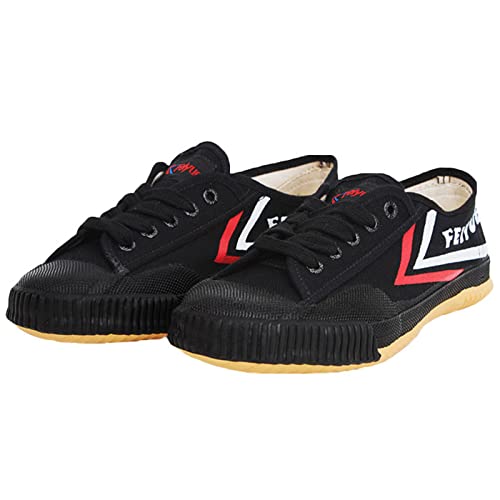 ZHENSI Kampfsportschuhe Kinder Erwachsene Tai Chi Kung Fu Sneakers Barefoot Weiche Untere Puffer Niedrige TOP-Leinwand-Trainer,Schwarz,43 EU