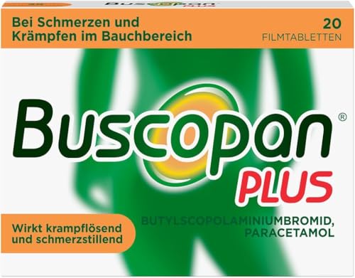 Buscopan PLUS Tabletten mit Paracetamol bei Bauchschmerzen |20 Stk |lindern schnell stärkere Schmerzen & Krämpfe im Bauch|Magen-Darm-Erkrankungen, Regelschmerzen, Magenkrämpfe und Blasenentzündung