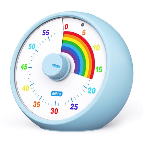 Visueller Timer für Kinder, 60-Minuten Countdown Timer für Klassenzimmer Büro Küche, Schreibtisch Timer Kinder Zeitmanagement Tools mit leisem Betrieb, Pomodoro Timer Regenbogenmuster Blau (Blau)