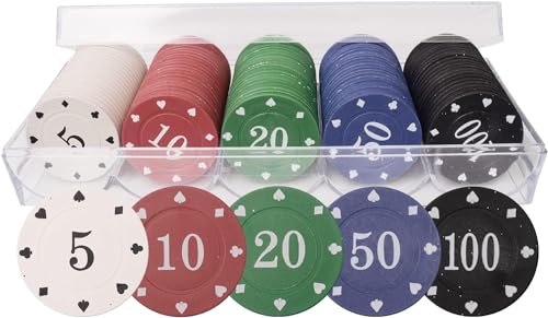 LHTHT Poker Chips,Poker Box,Poker Set,5 Farbzähler.Pokerchips mit Nennwert,die bei Pokerspielen verwendet Werden