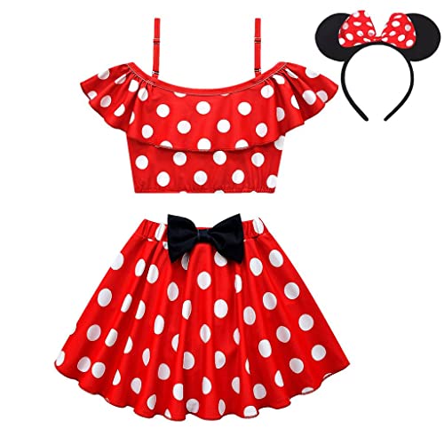 Lito Angels Minnie Mouse Badeanzug Zweiteiler mit Haarreif für Baby Mädchen, Badekleid Schwimmanzug Größe 12-24 Monate 86 92, Rot (Tag-Nummer 80)