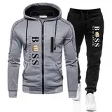 DUHENWU Herren Trainingsanzug 2 Teilig Set Sweatshirt Und Jogginghose Jogginganzug Jacke Trainingshose Sportanzug Fleece Warm Freizeitanzug Fußball Sporthose Für Gym Atmungsaktiv Hausanzug