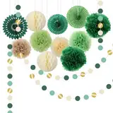 Livdouyu Seidenpapier Pompons Deko, Pompons Deko Hochzeit, Wabenbälle Grün, Pompom Girlande, Dots Papier Girlande, Boho Deko, Dekorationen für Hochzeit Brautparty Geburtstag Botanische Babyparty