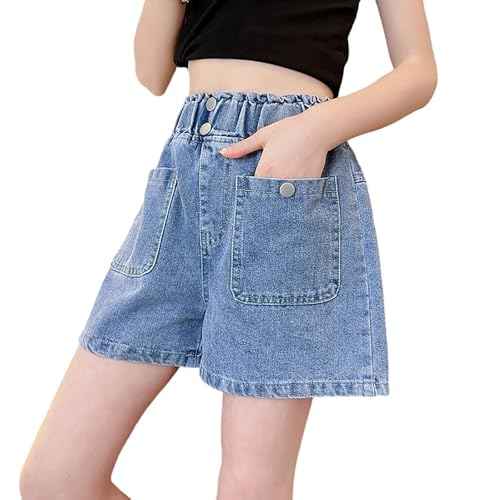 Generisch Mädchen Shorts Denim Sommerstil Bequeme Kurze Hosen für Alltag Freizeit Aktivität Trendige Jugendmode (Light Blue, 11-12 Years)