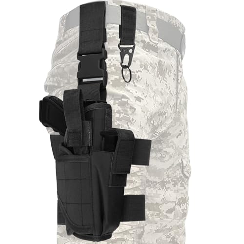 MUCHER Taktisch Beinholster Einstellbare Pistolenholster Taktisch Waffenholster Taktische Oberschenkel Rig Pistolen Holster mit Magazintasche Einstellbare Rechtshänder, Passend für Jede Pistolengröße