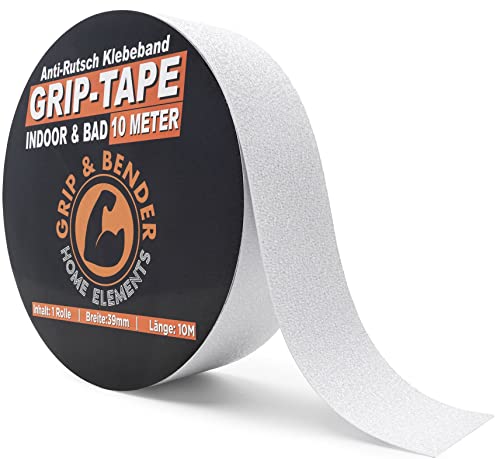 GRIP&BENDER 10M Antirutsch-Band für Rutschschutz von Badewannen und Treppen - 39mm Klebeband Anti-Rutsch-Streifen - Selbstklebende, rutschfeste Sticker für Dusche und Bad (10M, transparent)