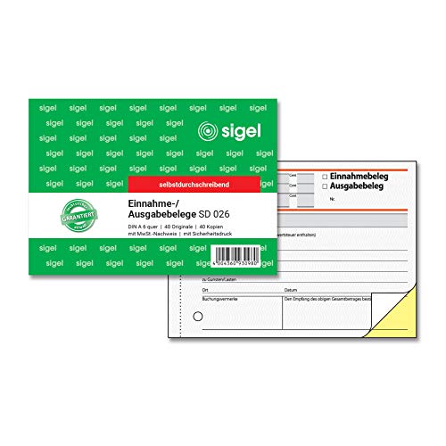 SIGEL SD026 Ausgabe- / Einnahmebelege A6 quer, 2x40 Blatt, selbstdurchschreibend, 1 Stück, aus nachhaltigem Papier
