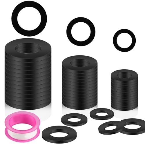 36 Stück Dichtungsringe für Wasserhahn Dichtung, Gummi Flachdichtung Set Dichtung Duschschlauch Duschkopf O-Ring Gummischlauchringe Unterlegscheibe für 1/2 Zoll 3/4 Zoll 1 Zoll Dichtungen, Schwarz