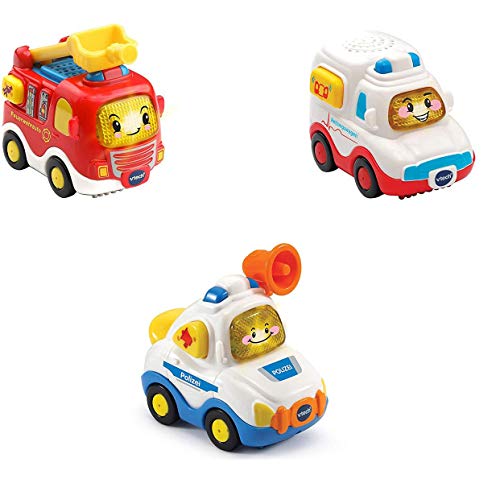 Vtech 80-242104 Tut Tut Baby Flitzer - 3er Set Einsatzfahrzeuge (Feuerwehrauto, Rettungswagen, Polizei), Babyautos, Mehrfarbig