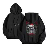 Weihnachten Hoodie Damen Christmas Sweatshirt mit Kapuze Briefe Waschbär Druck Oberteile Winter Warm Pullover Sweater Freizeit Kapuzenpullover Streetwear