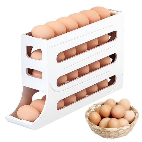 Eier Aufbewahrung Kühlschrank, Eierhalter für 30 Eier, 4-Stöckiges Eier-Frische-Aufbewahrungsbox, Stapelbarer Eier-Organizer, Automatisch Rollender Eierspender, Eierbehälter für Kühlschrank