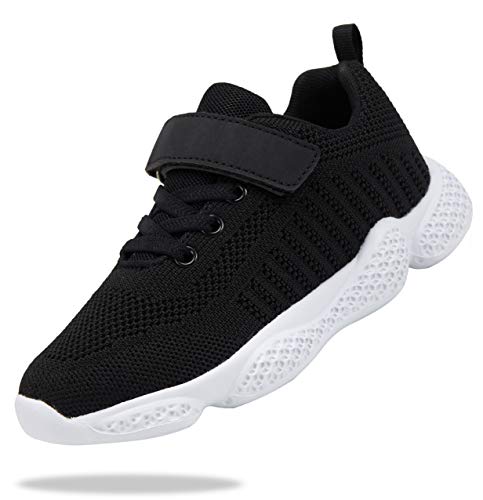 Shoful Sportschuhe Jungen Turnschuhe Mädchen Hallenschuhe Klettverschluss Sneakers Leicht Laufschuhe Atmungsaktiv Kinderschuhe Schwarz 33 EU