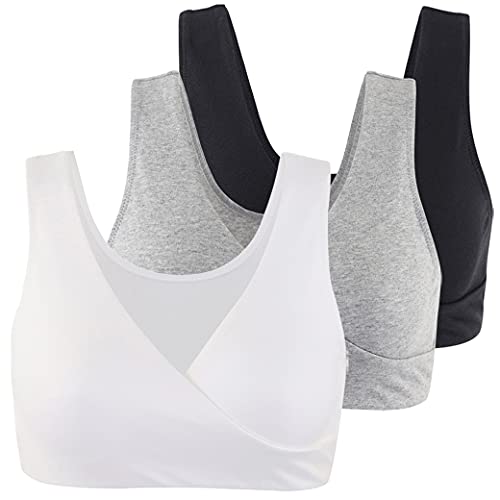 COLOMI Mutterschaft Still-BHS Nahtloser Still-BH zum Schlafen ohne Bügel für Damen (Black+Grey+White/3Pack, L)