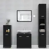 Myheimly 4-TLG. Badmöbel-Set Spiegel Unterschrank Badschrank Midi Schrank Hochschrank Badezimmermöbel Waschbeckenunterschrank Schwarz Holzwerkstoff