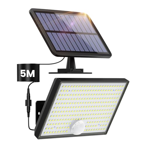 Solarlampen für Außen mit Bewegungsmelder, 266 LED 3 Modi Solar Strahler Aussen Solar-Split Lampe, Solarleuchte IP65 Wasserdichte Beleuchtungswinkel Aussenleuchte mit 5m Kabel für Garten -1Stück