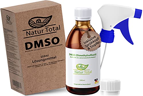 Natur Total® DMSO 250 ml I NEU: inkl. Sprühkopf und Tropfer I Dimethylsulfoxid in Braunglasflasche I 99,9% pharmazeutische Reinheit Ph. Eur. I Deutschland