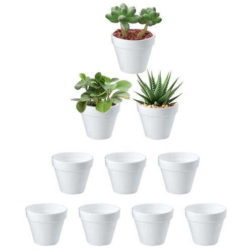 GESDYO 10 Stücke Mini Blumentopf Weiß Anti Keramik Sukkulenten Töpfe Mini Bruchsichere Plastik Töpfe für Pflanzen im Innen und Außenkaktus Sukkulenten Hauspflanzen (6 x 7 cm)