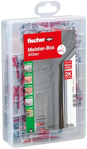 fischer Meister-Box Altbau, 150-teiliges Dübel- und Schraubenset, 6-8 mm Durchmesser, 30-65 mm Länge, für Heimwerker und Profis, Universaldübel DuoPower, optimal für Wände und Untergründe im Altbau