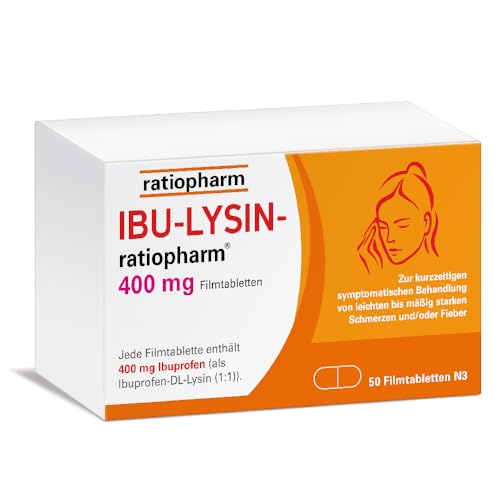 IBU-LYSIN-ratiopharm 400 mg Filmtabletten: Die schnelle Hilfe gegen Schmerzen. Schmerzmittel mit dem Wirkstoff Ibuprofen-Lysin, 50 Stück