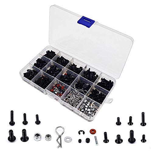 500-teilige RC-Autoschrauben-Kits M3 / M4 / E Schnalle / Schalenschnalle / Schraubenmuttern / Sechskantschrauben / -stopfen RC-Reparaturwerkzeug-Kit für RC-Autos im HSP- / Wltoys- / Traxxa-Maßstab