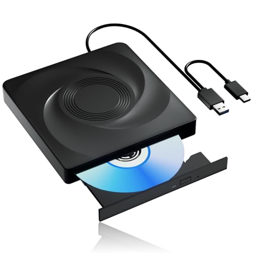 Bluray Laufwerk Extern, Externes Blu Ray Laufwerk FüR Pc Blu Ray Brenner Extern Mit USB 3.0 Und Typ-C CD/DVD Brenner Blu Ray Player FüR Pc Mit Windows MacOS Laptop Und Desktop