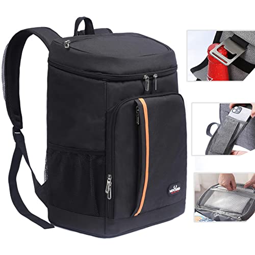 QINGLOU 28L Kühlrucksack Thermo Rucksack Picknickrucksack Kühltasche Groß Isoliert Cooler Bag Männer Frauen für Picknick/BBQs/Camping/Ausflügen/Einkaufen (Schwarz)