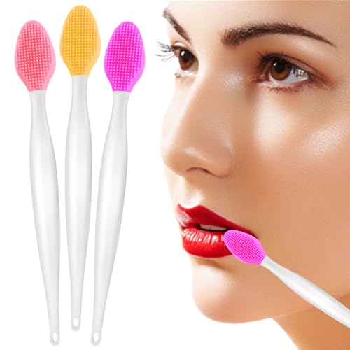 3 Stück Silikon Peeling Lippenpinse - Lippenpinsel, Lippen Peeling Bürste, Silikon Lippenbürste, Wiederverwendbar Weiche Reinigungs Lippenpeeling Bürste für Glatteres und Volleres (Rosa,Rose,Gelb)