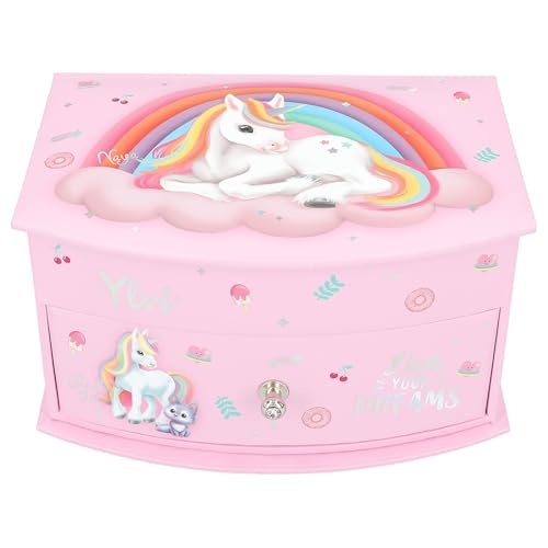 Depesche 13203 Ylvi - Kleines Schmuckkästchen in Pink, mit Einhorn Motiv und Muster, Schmuckbox mit Klappdeckel und Spiegel