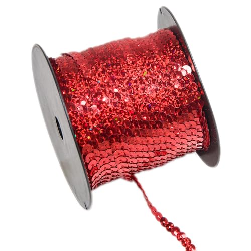 91,4 m flache runde Pailletten-Bordüre, 6 mm rote Pailletten-Bordüre, Glitzer-Paillettenband, Metallic-Bordüre, zum Basteln, Nähen, Hochzeitskleid, Kleidung, Party, Verzierung