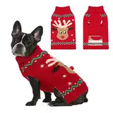 HYLYUN Weihnachten Hund Pullover, Rentier Schneeflocke Weihnachten Hund Outfits mit Leine Loch, Klassische Rollkragen Hundekleidung für Welpen Medium Hund