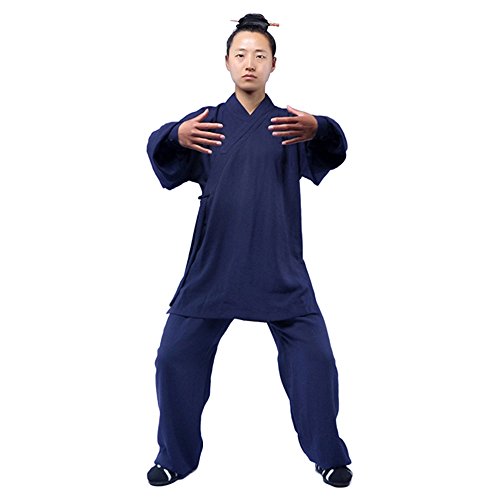 Rubruan Tai Chi Uniform Anzug – Chinesische Kampfkunst Kung Fu Wing Chun Shaolin Trainingsanzug Unisex Taoistische Dao Kleidung Jacke Hose – Hanf (M, Marineblau)