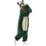 Kitimi Onesie Kostüm Schlafanzug Jumpsuit Erwachsene mit Kapuze, Tier Pyjama Schlafoverall Kleidung Outfit Fleece Sleepwear Overall für Cosplay Verkleidung Karneval Party Halloween Kostüm Damen Herren