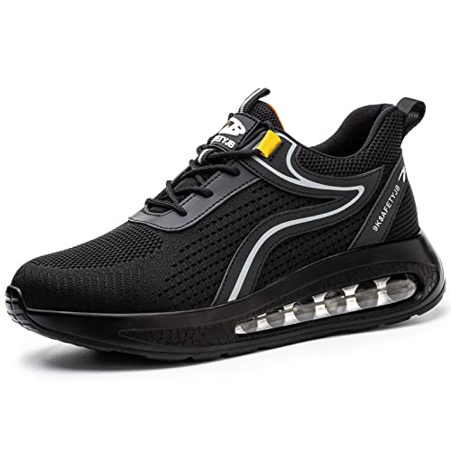 OBQcare Abeitsschuhe rutschfest Damen Küchenschuhe Damen Arbeitsschuhe Leicht Stahlkappenschuhe Atmungsaktiv Arbeits Berufsschuhe Sneakers mit Stahlkappe Sicherheitsschuhe 42 Schwarz Silber