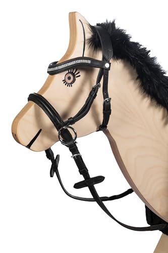 HKM 9209 Gebisslose Trense Funny Horses - Spielzeugtrense Holzpferde Schwarz, Shetty