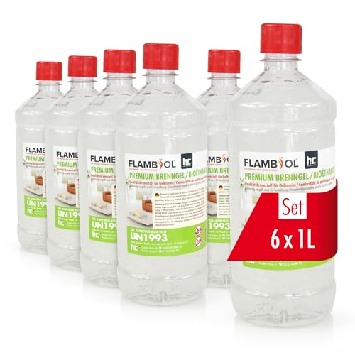 Höfer Chemie 6 x 1 L FLAMBIOL® Premium Brenngel für Brenngel Dekofeuer, Lampe und Kamin - Dickflüssiges Gel (6 x 1 L)