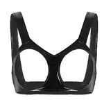 TiaoBug Damen Wetlook Ouvert BH Erotische Unterwäsche Reizvoll Dessous Lack Leder Bra Sexy Nachtwäsche Top Gogo Kostüm Clubwear Schwarz L
