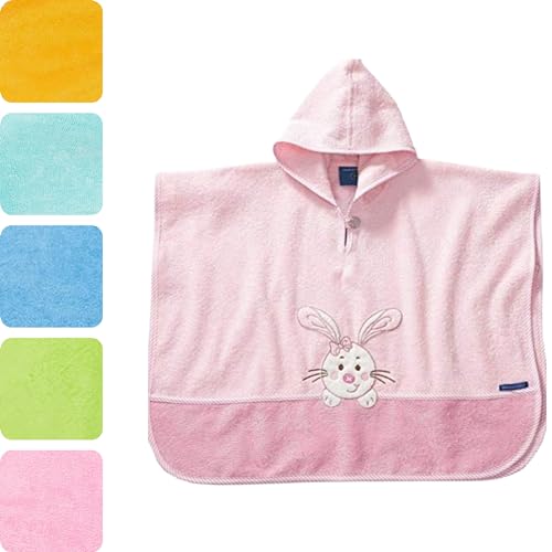 Morgenstern Badeponcho Kinder Baby Mädchen Jungen 100% Baumwolle Oeko-TEX Babybadetuch Kapuzenhandtuch Bademantel Frottee Hase