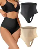 VIGSNTEP Shapewear Damen Bauchweg Unterhose, 2 Stück Miederhose Tanga Unterwäsche String Miederslip Figurformende Hoher Taille Shaping Unterbauch Kontrolle Body Shaper für Frauen(M)