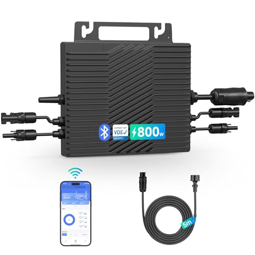 iRnergy Wechselrichter 800 W für Balkonkraftwerk, PV Mikrowechselrichter Micro Wechselrichter MPPT, 5 Meter AC-Kabel, WLAN BT für Solarpanele
