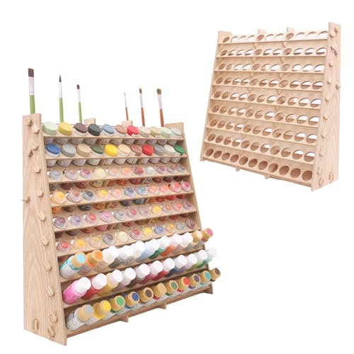 ARFETIGO Extra großer Holz-Mal-Organizer mit 99 Ebenen, 99 Flaschen Fassungsvermögen, Farb-Organizer und Pinselregal für Acryl, Öl, Handwerk, Hobby, Mini-Modell, Malerei-Organizer für Künstler