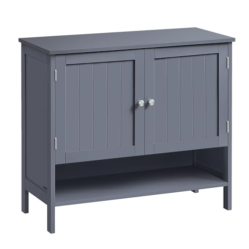 VASAGLE Schuhschrank, Schuhregal, Schuhaufbewahrung, moderner Landhausstil, freistehender Schrank mit höhenverstellbaren Ablagen, 35 x 80 x 70 cm, Eingangsbereich, schiefergrau LBC044G01