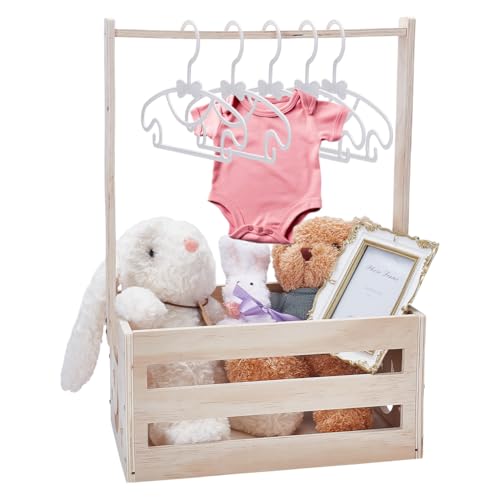 UNICRAFTALE Holz Baby Geschenk Korb mit Griff Kinder Kleiderbügel Baby-Aufbewahrungskorb Holzkiste für Babypartys Mondstern Baby Dusche Kiste Schrank Personalisierte Korb für Schwangerschaft